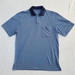 Blue Black Seafoam Green and Tan Striped Polo Short Sleeve Shirt
